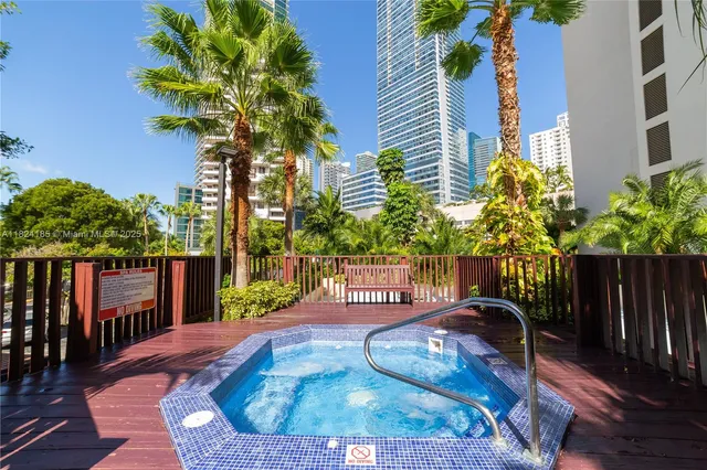 a view of a swimming pool with a garden