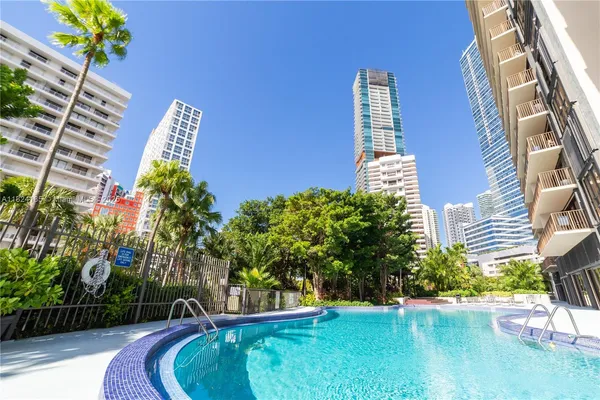 a view of a swimming pool with a patio