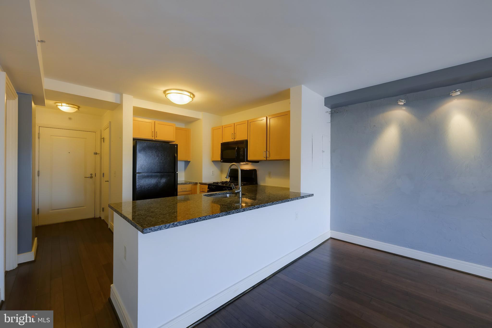800 4th Street Southwest, Unit N518 Washington, DC 20024 - Photo 8 of 26 a kitchen with granite countertop a refrigerator and a sink