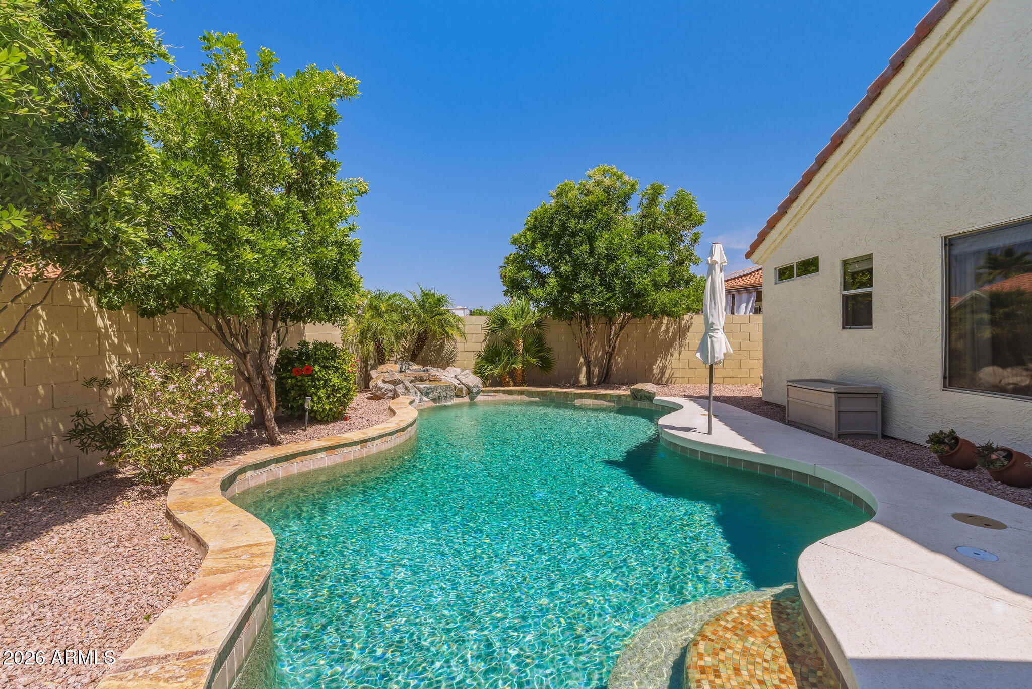9242 West St John Road Peoria, AZ 85382 - Photo 49 of 59 a view of a backyard with couches plants and large trees
