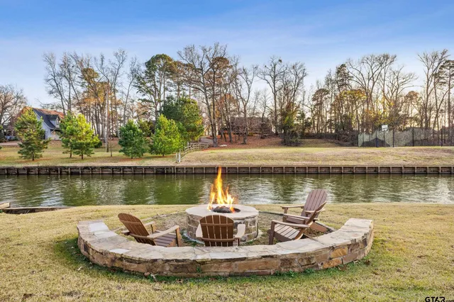 a view of a lake with a house in the background