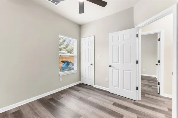 an empty room with windows