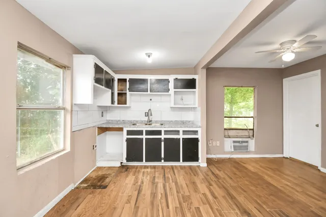 a view of a livingroom with a large window