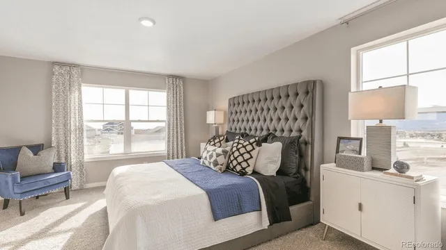 a bedroom with a large bed and a window