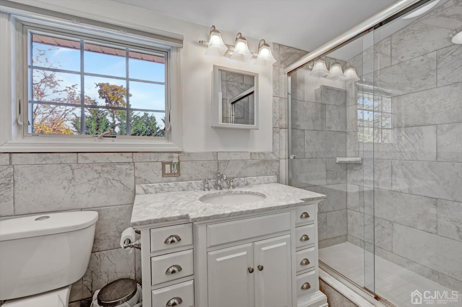 40 Grace Drive Old Bridge, NJ 08857 - Photo 31 of 41 a bathroom with a granite countertop sink a toilet and shower