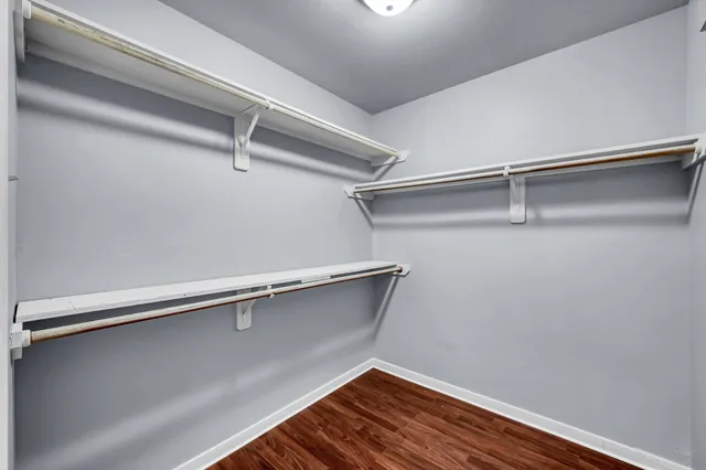 a view of a room with racks on the wall