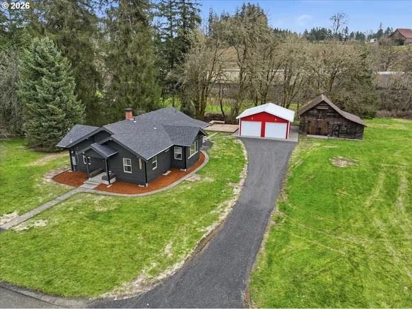 an aerial view of a house