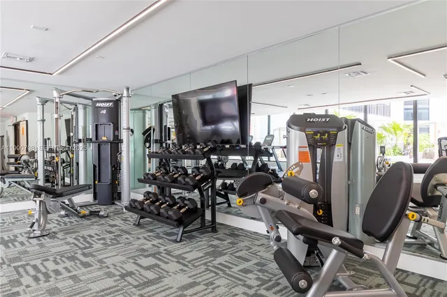 a view of a room with gym equipment