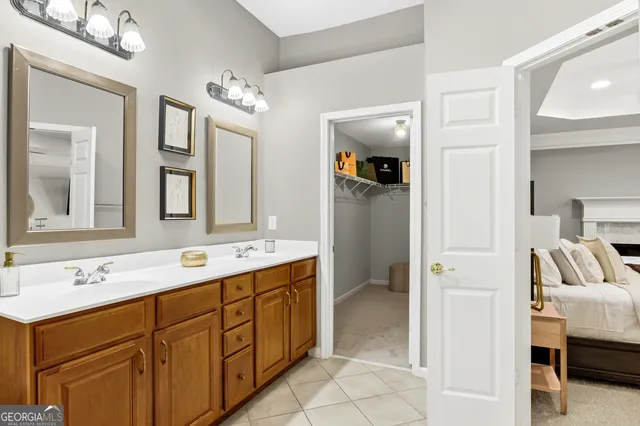 a spacious bathroom with a sink double vanity