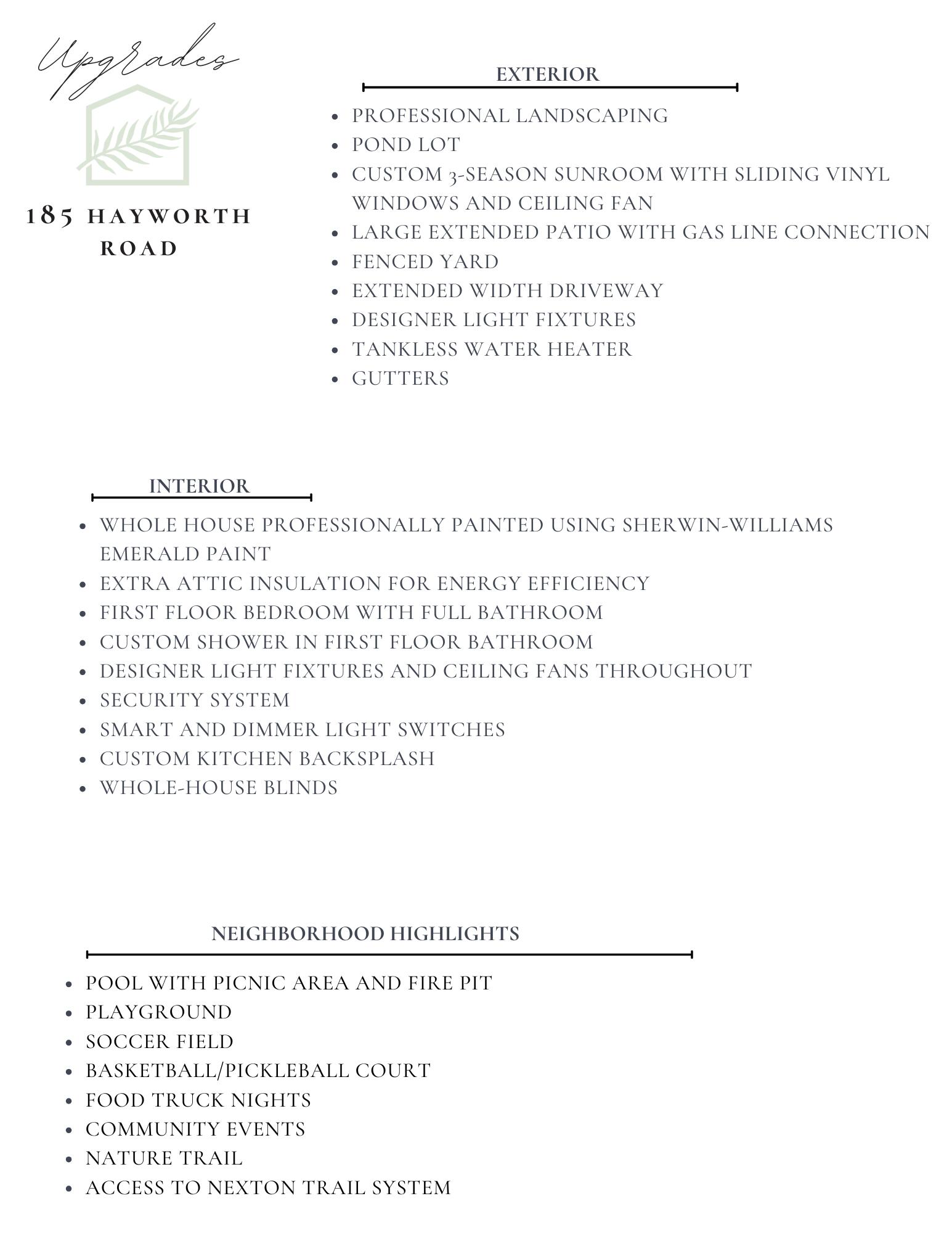 185 Hayworth Road Summerville, SC 29486 - Photo 57 of 66 Upgrade Sheet