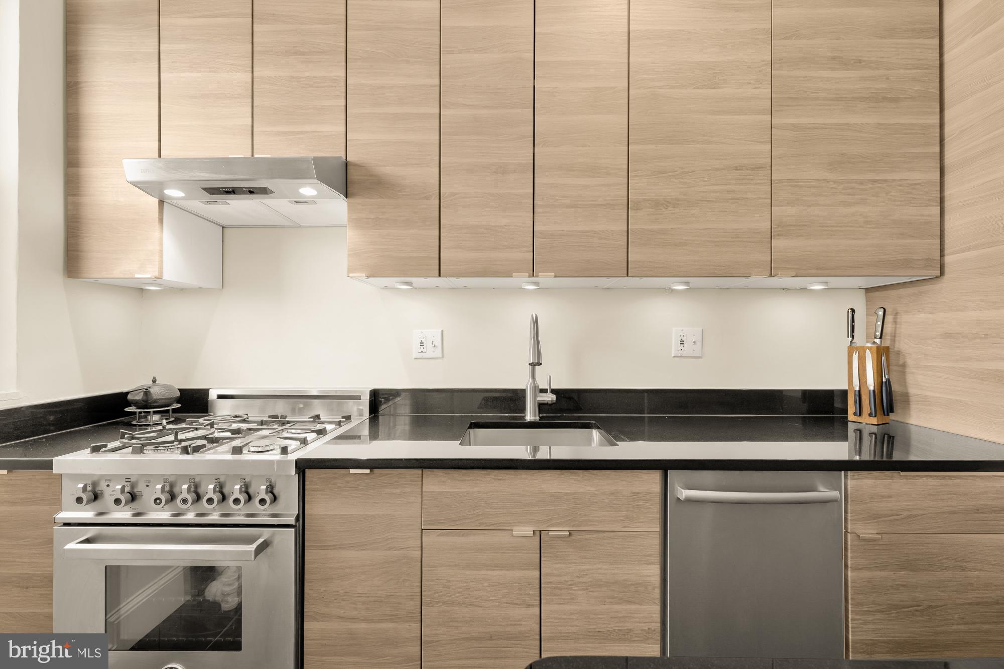 1901 Columbia Road Northwest, Unit 601 Washington, DC 20009 - Photo 5 of 15 a kitchen with stainless steel appliances granite countertop a sink a stove and a cabinets