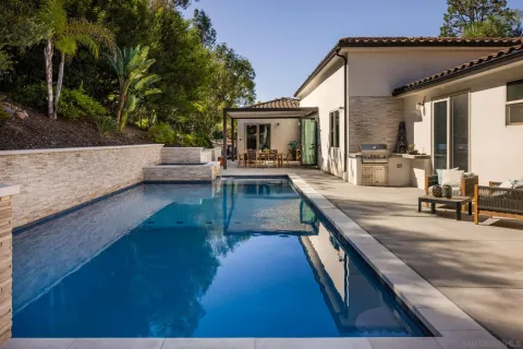 swimming pool view with a outdoor seating