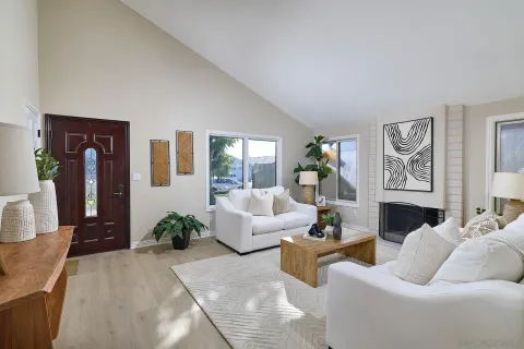 a living room with furniture or couch and a fireplace