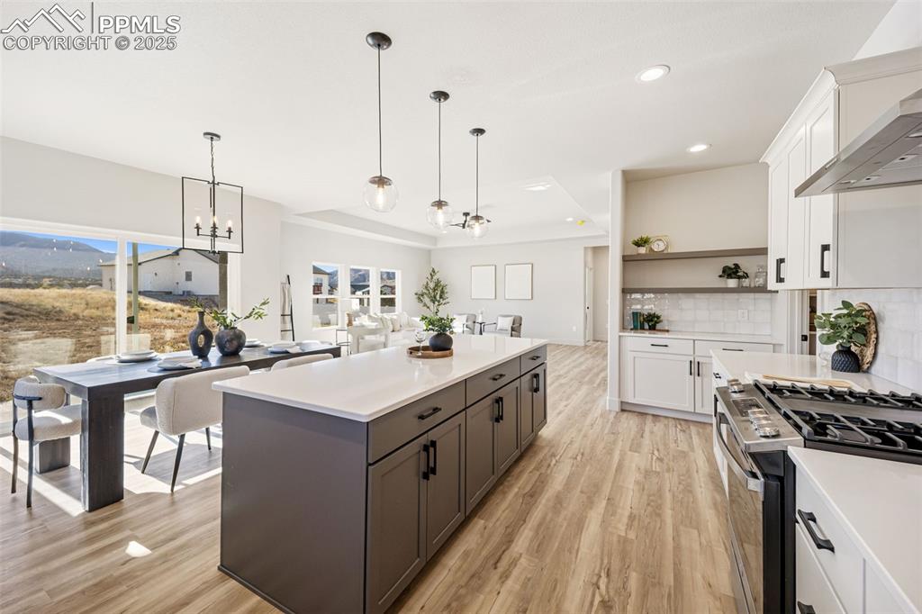 442 Gold Canyon Road Canon City, CO 81212 - Photo 6 of 38 a large kitchen with kitchen island a stove a sink a center island and wooden floor