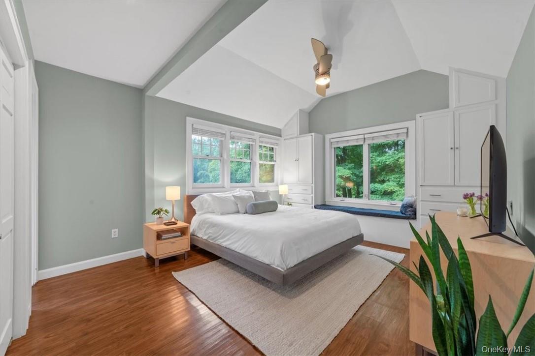 28 Inningwood Road Ossining, NY 10562 - Photo 24 of 37 Bedroom with vaulted ceiling, hardwood / wood-style floors, and ceiling fan