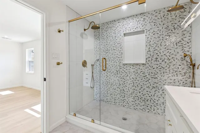 a bathroom with a shower