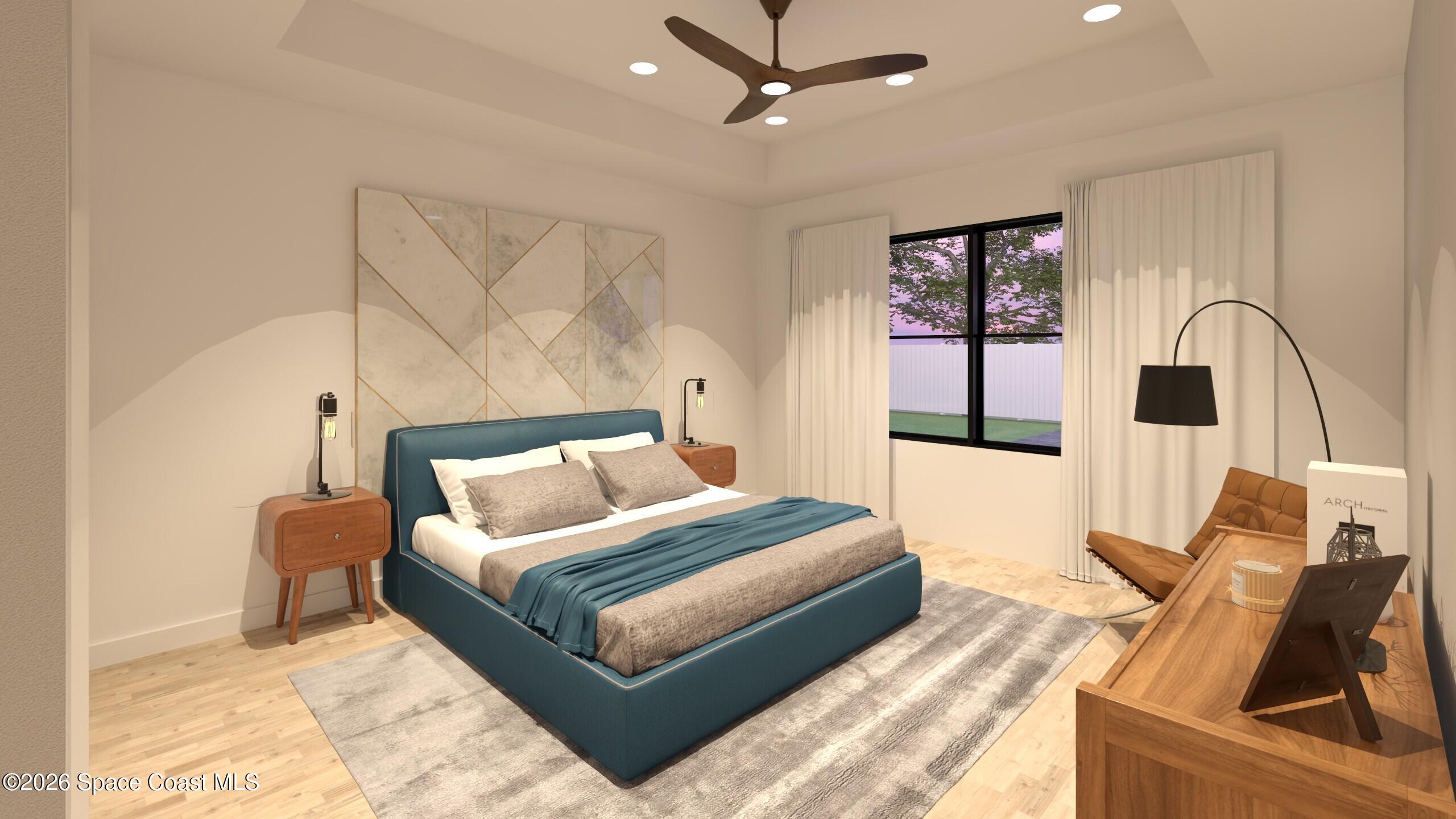 1850 Viburnum Road Northwest Palm Bay, FL 32907 - Photo 14 of 15 a bedroom with a bed and wooden floor