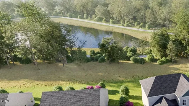 a view of a lake with a patio