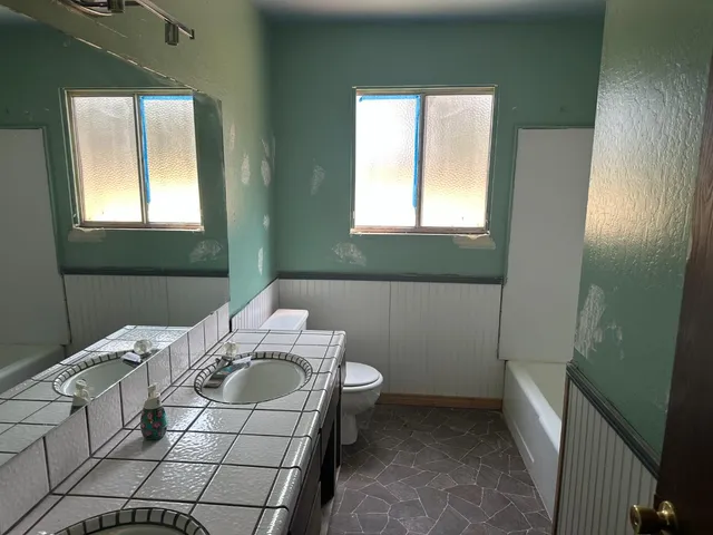 an empty room with a door