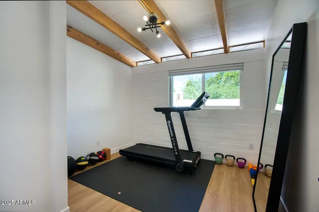 a view of a room with gym equipment