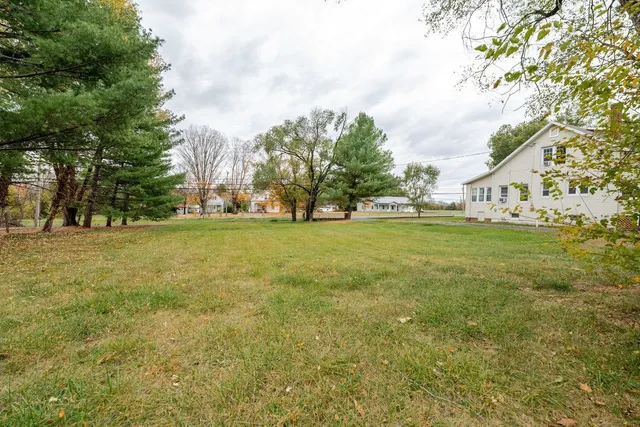 a view of a field with an trees