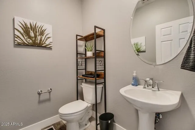 a bathroom with a toilet a sink and mirror