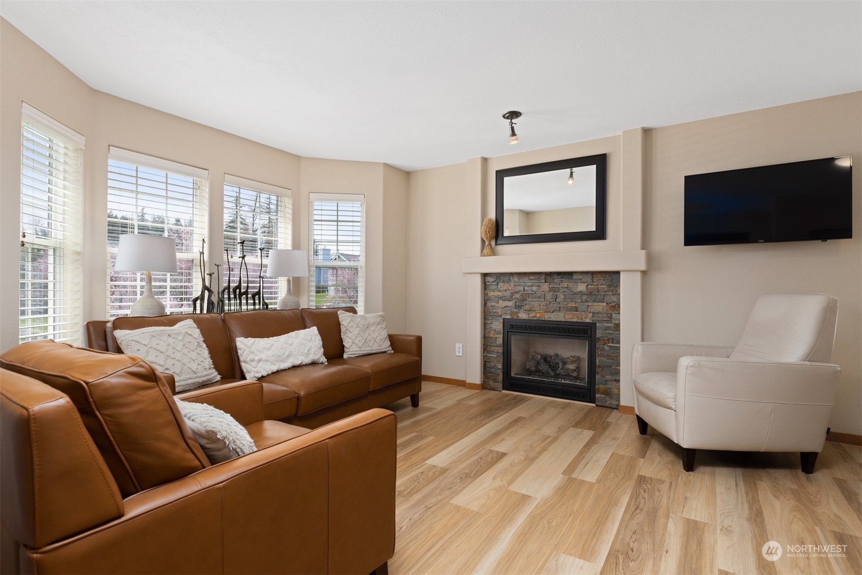 1308 Roma Road Bellingham, WA 98226 - Photo 2 of 39 a living room with furniture a flat screen tv and a fireplace