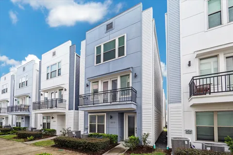 a front view of a multi story building