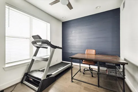 a room with gym equipment
