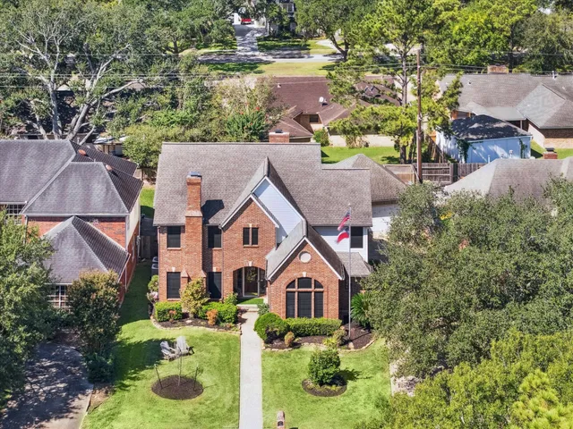 an aerial view of a house