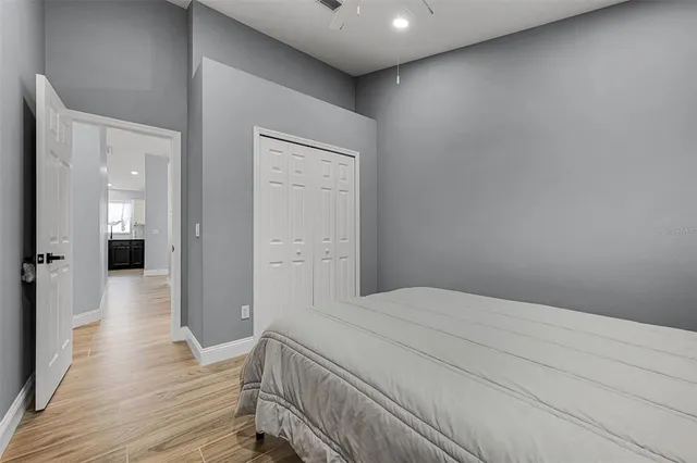 an aerial view of a house with a garden