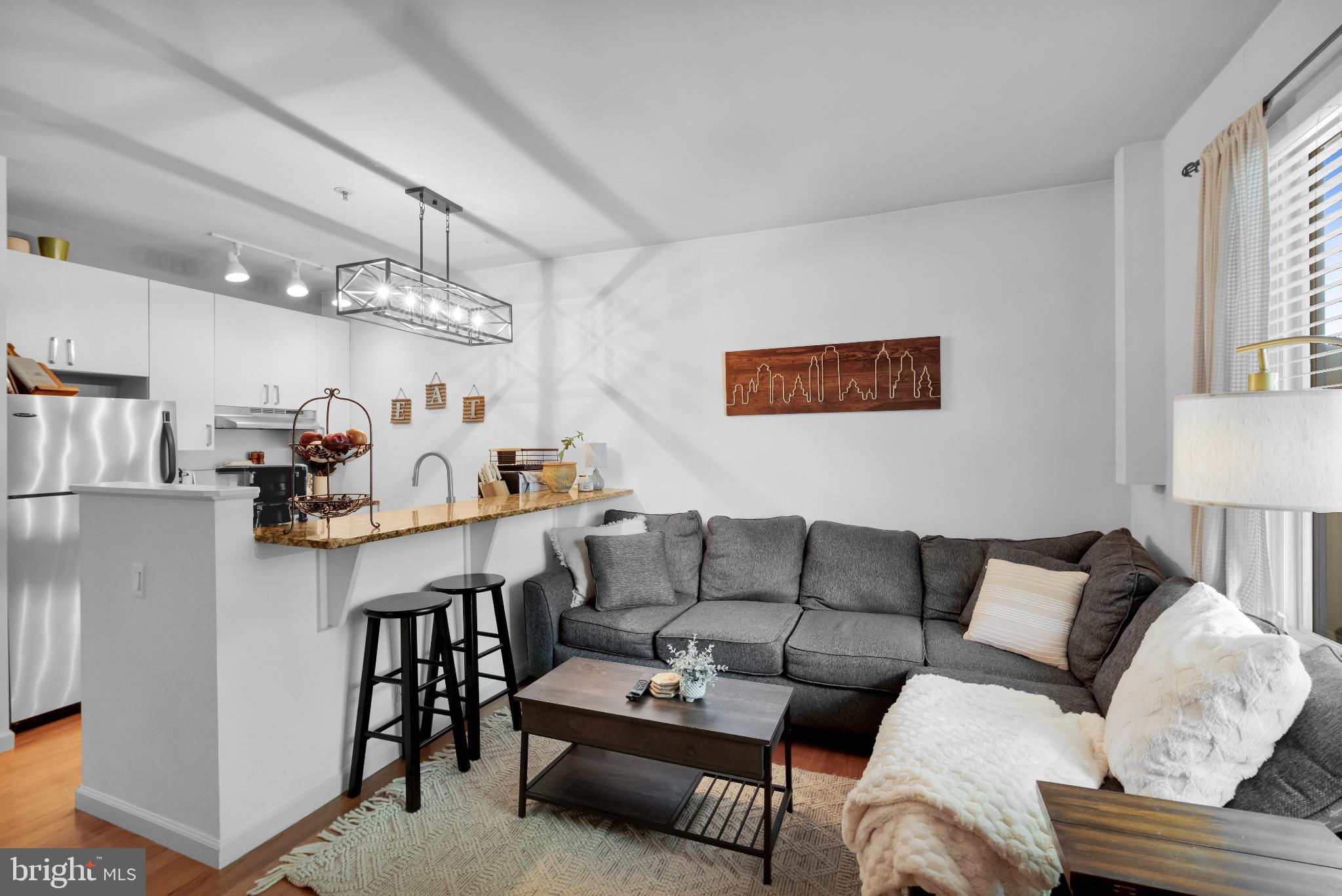 182 Gay Street, Unit 104 Philadelphia, PA 19128 - Photo 22 of 23 a living room with furniture and kitchen view