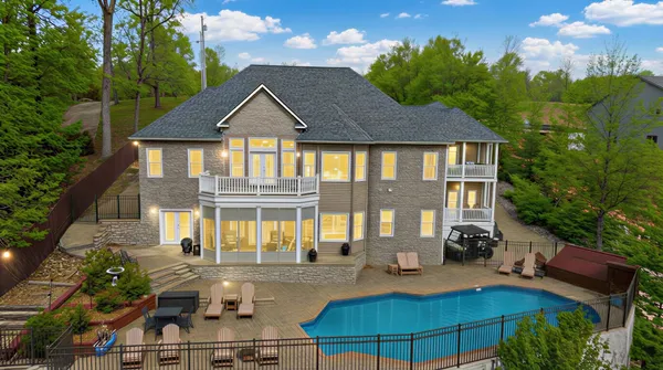 a view of a lake with a city