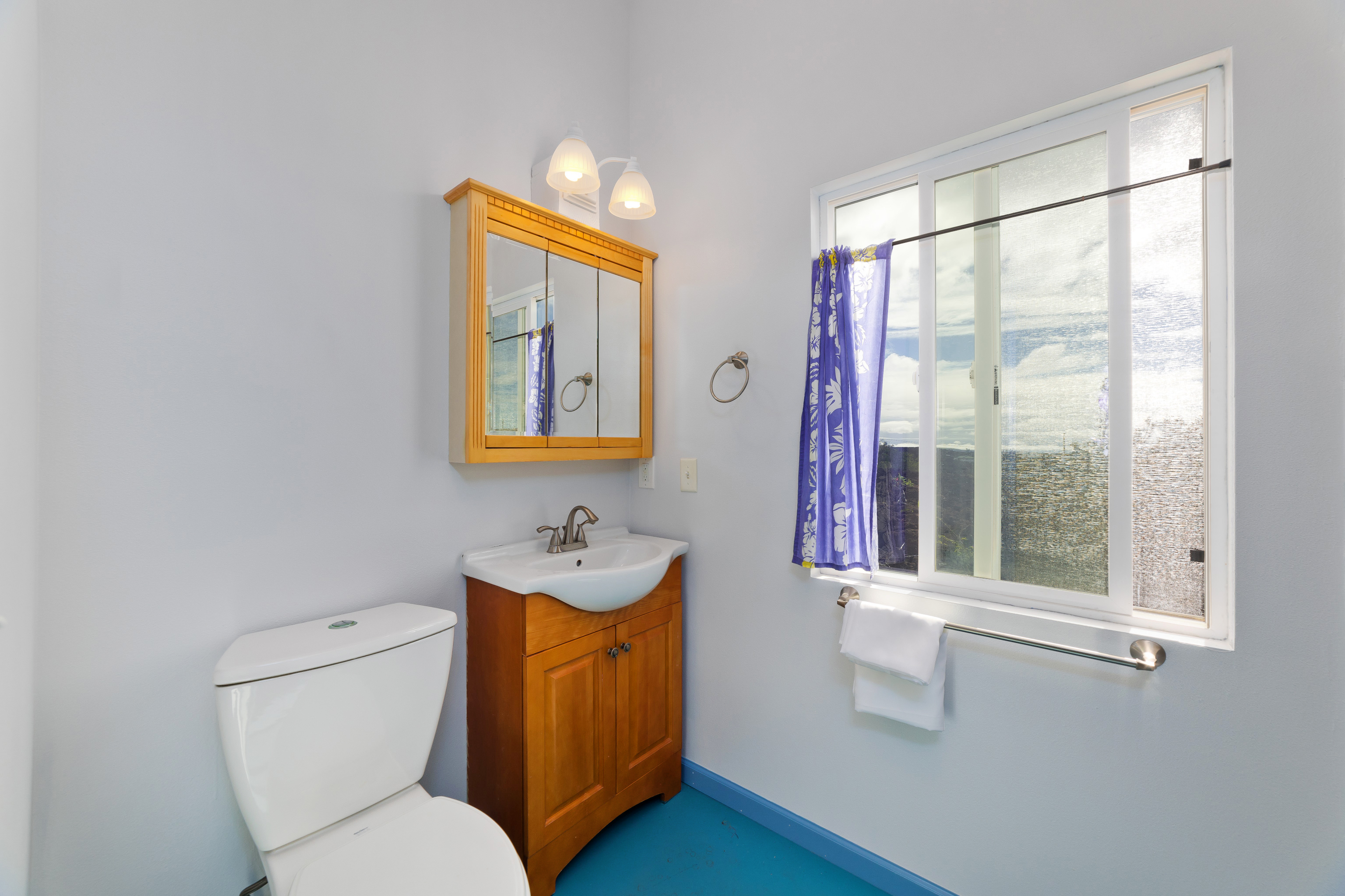 92-8427 Hibiscus Drive Ocean View, HI 96704 - Photo 28 of 30 a bathroom with a toilet sink and mirror