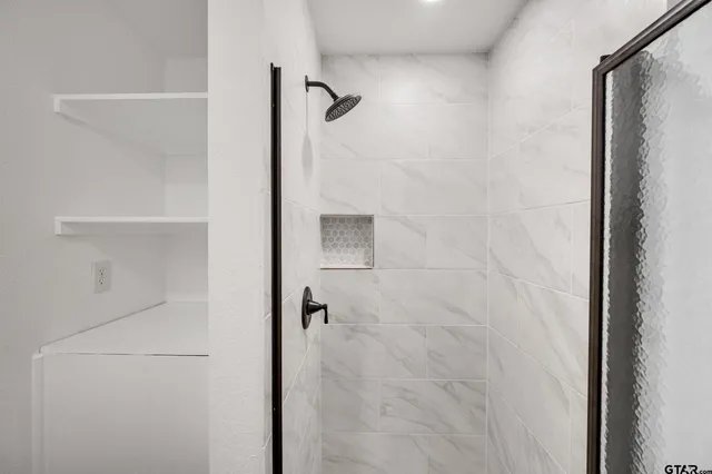 a bathroom with a shower