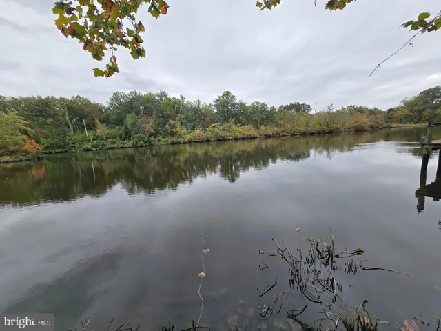 a view of a lake with houses in the back