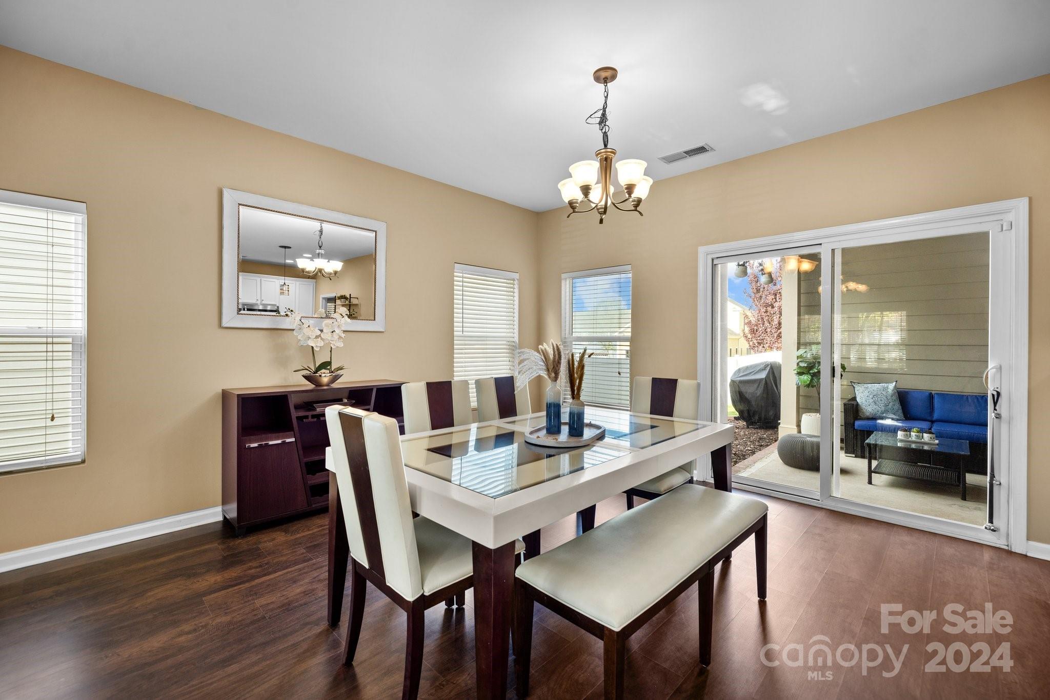 10231 Enniscrone Road Pineville, NC 28134 - Photo 8 of 44 a view of a dining room with furniture wooden floor and chandelier