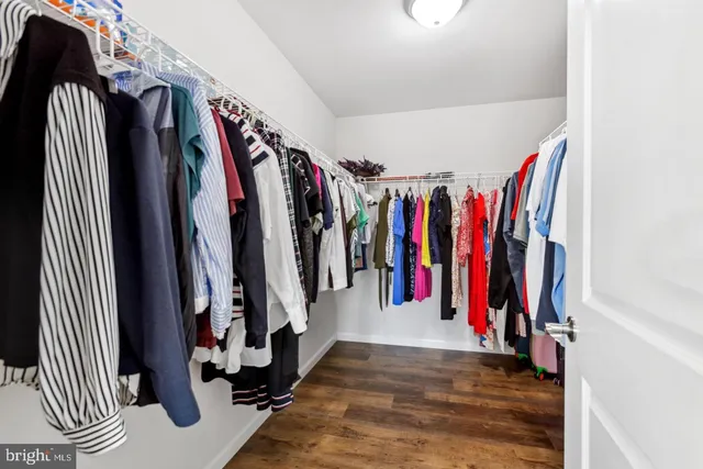 a view of walk in closet with clothes