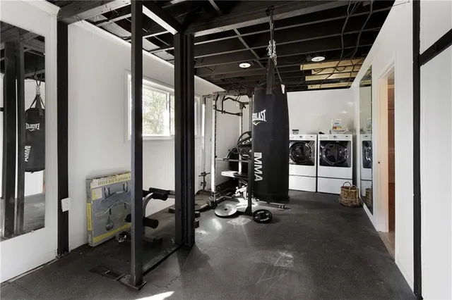 a view of a room with gym equipment