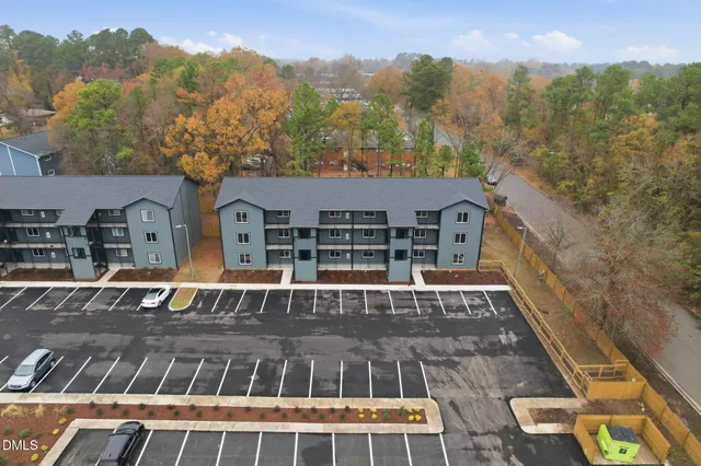 a view of a big building with an outdoor space