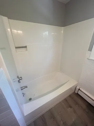 a bathroom with a bathtub and a shower