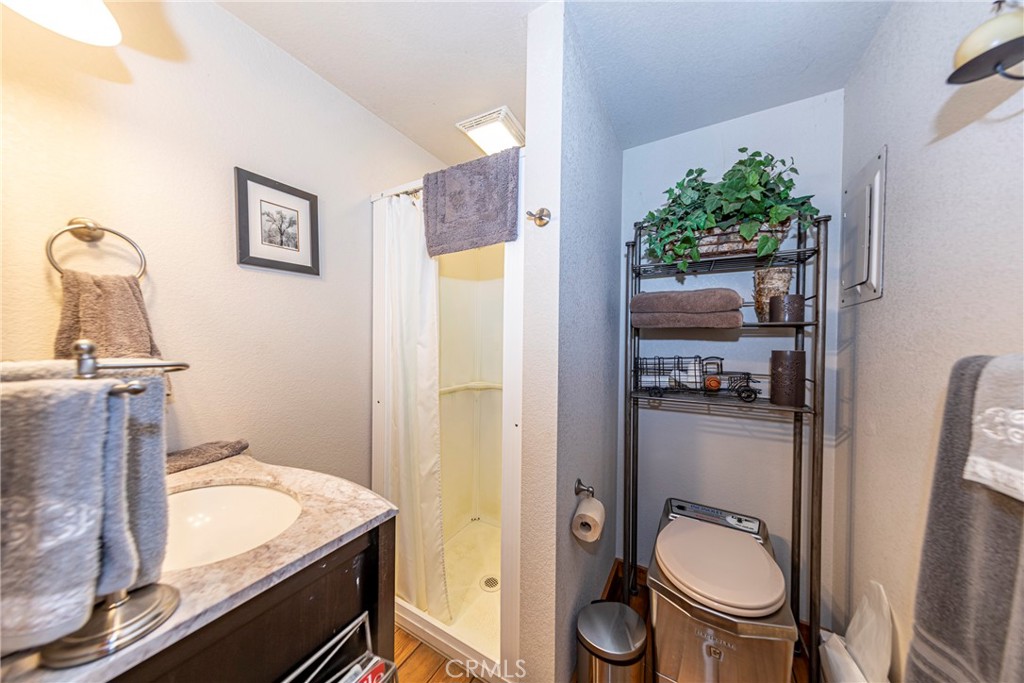 5757 Clouds Rest Mariposa, CA 95338 - Photo 37 of 68 a bathroom with a granite countertop sink toilet and shower