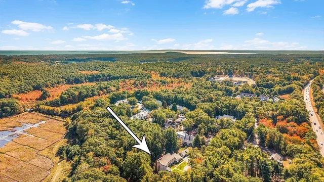 an aerial view of residential building and ocean