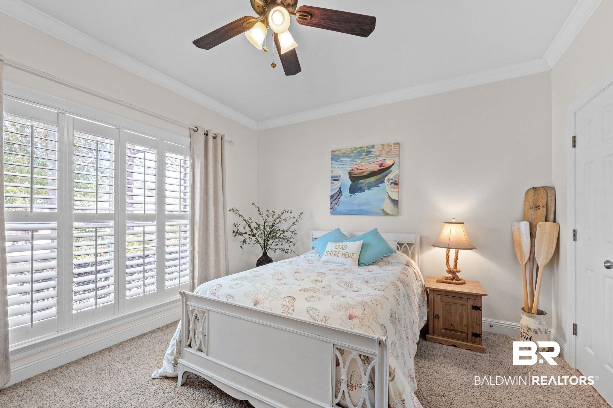 30151 Dolive Ridge Daphne, AL 36527 - Photo 18 of 37 Bedroom with a ceiling fan, crown molding, carpet, and baseboards