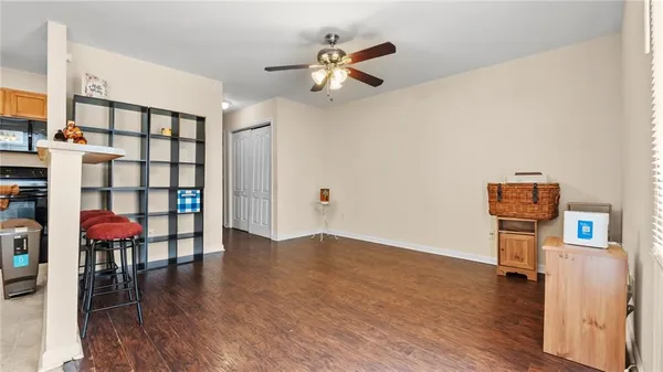 a view of livingroom with furniture and wooden floor