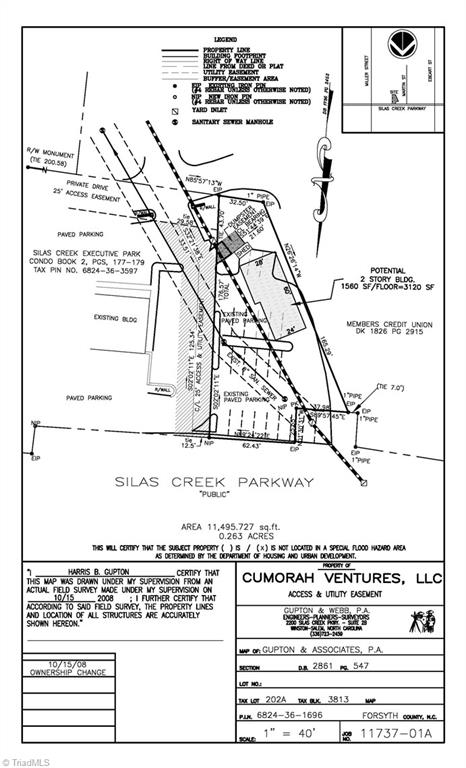 Conceptual site plan for 3120 SF office Bldg and easements