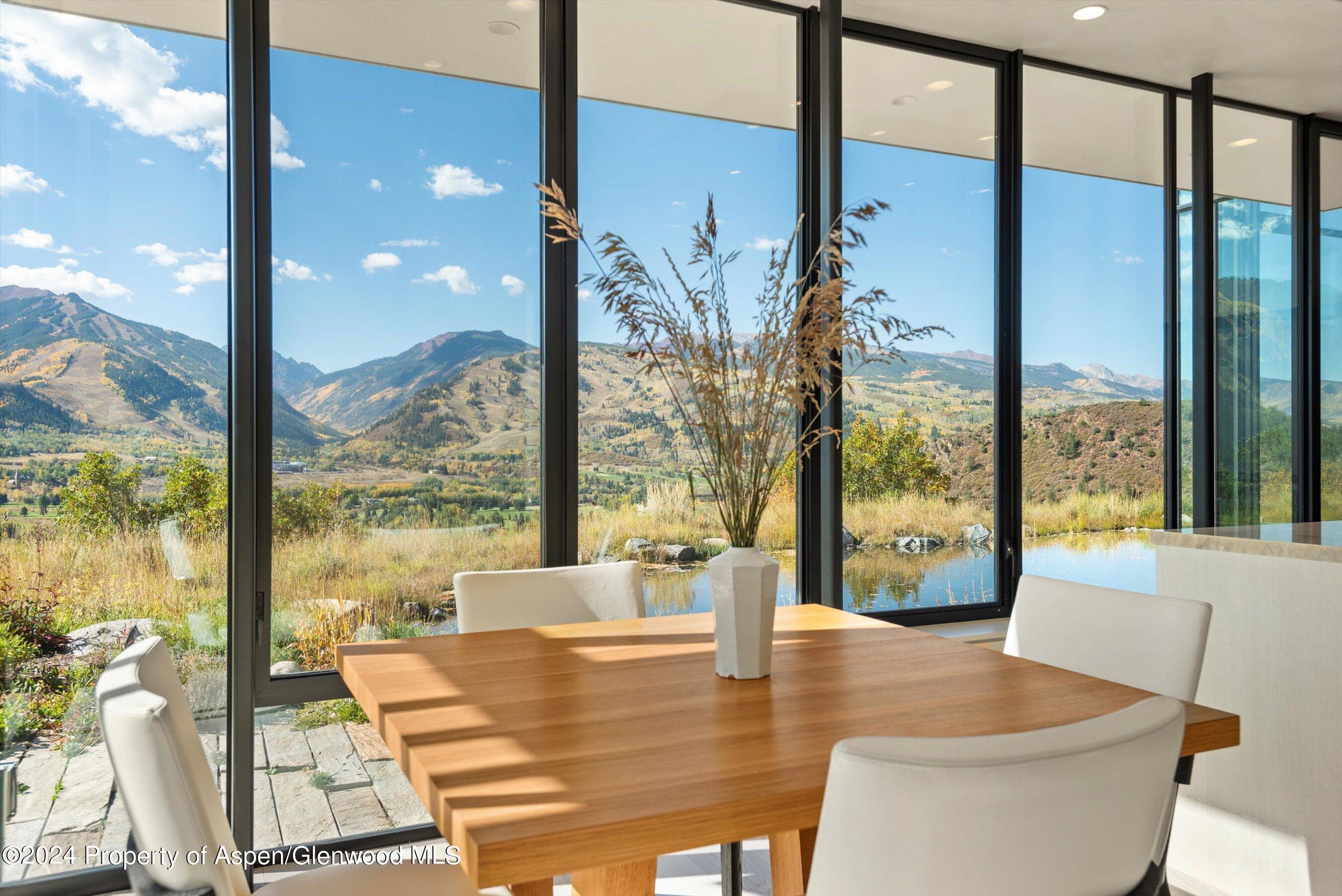 600 Nell Erickson Road Aspen, CO 81612 - Photo 12 of 40 a view of an outdoor dining room with a table and floor to ceiling windows