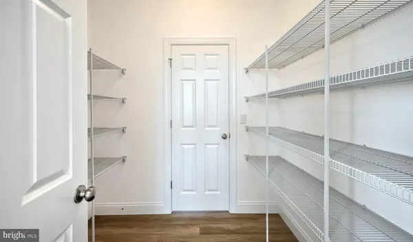 a view of walk in closet with empty racks