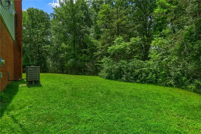 a view of a green field with lots of bushes