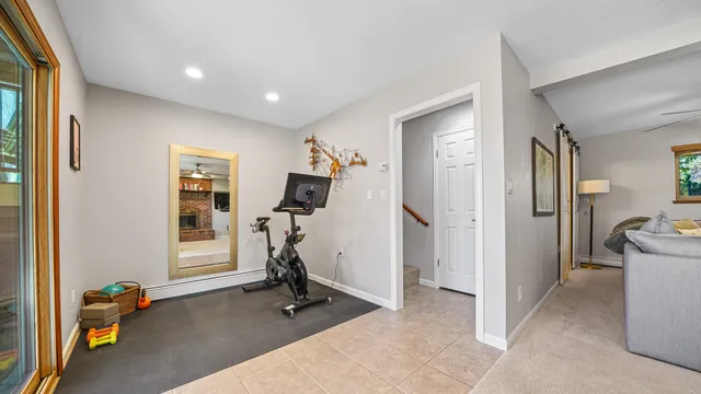 a view of a room with gym equipment